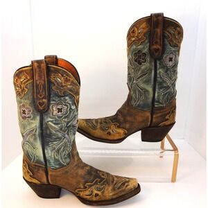 Dan Post Western Cowboy Boots Women's Leather Floral Embroidered Square Toe